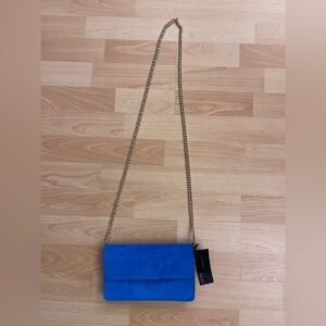 Banana Republic Sea Blue Suede Curb Link Crossbody Bag NWT